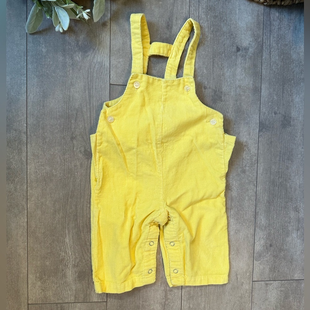 Vintage 70s Baby Yellow Corduroy Overalls One Piece Size 12 Months